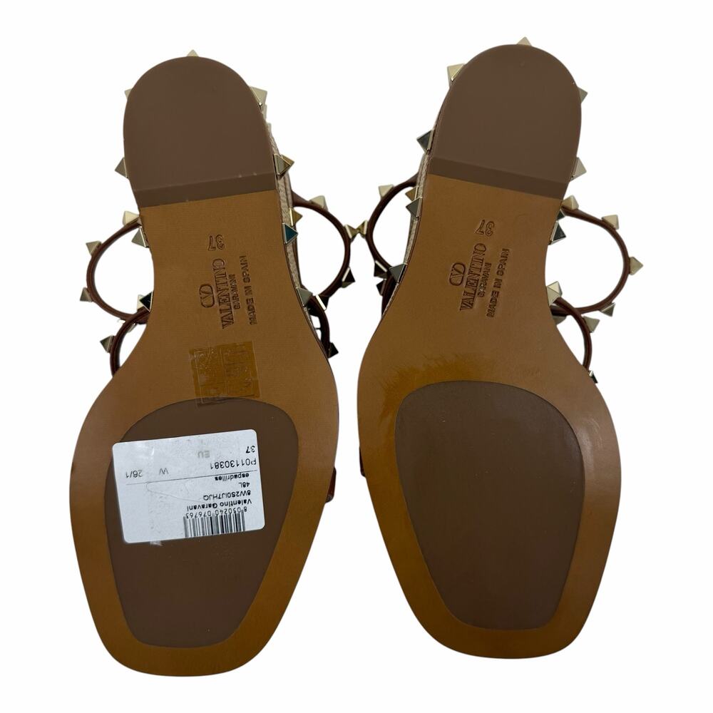 Valentino Garavani Rockstud 100 Espadrille Wedge Sandal Tan Size 37 - Picture 9 of 11
